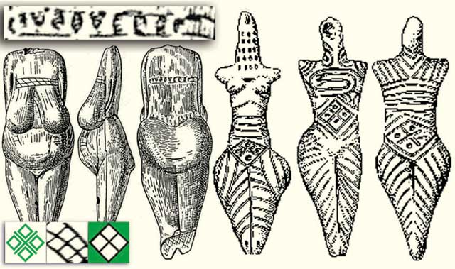 Статуэтки богини Макоши с аграрно-обрядовыми знаками.